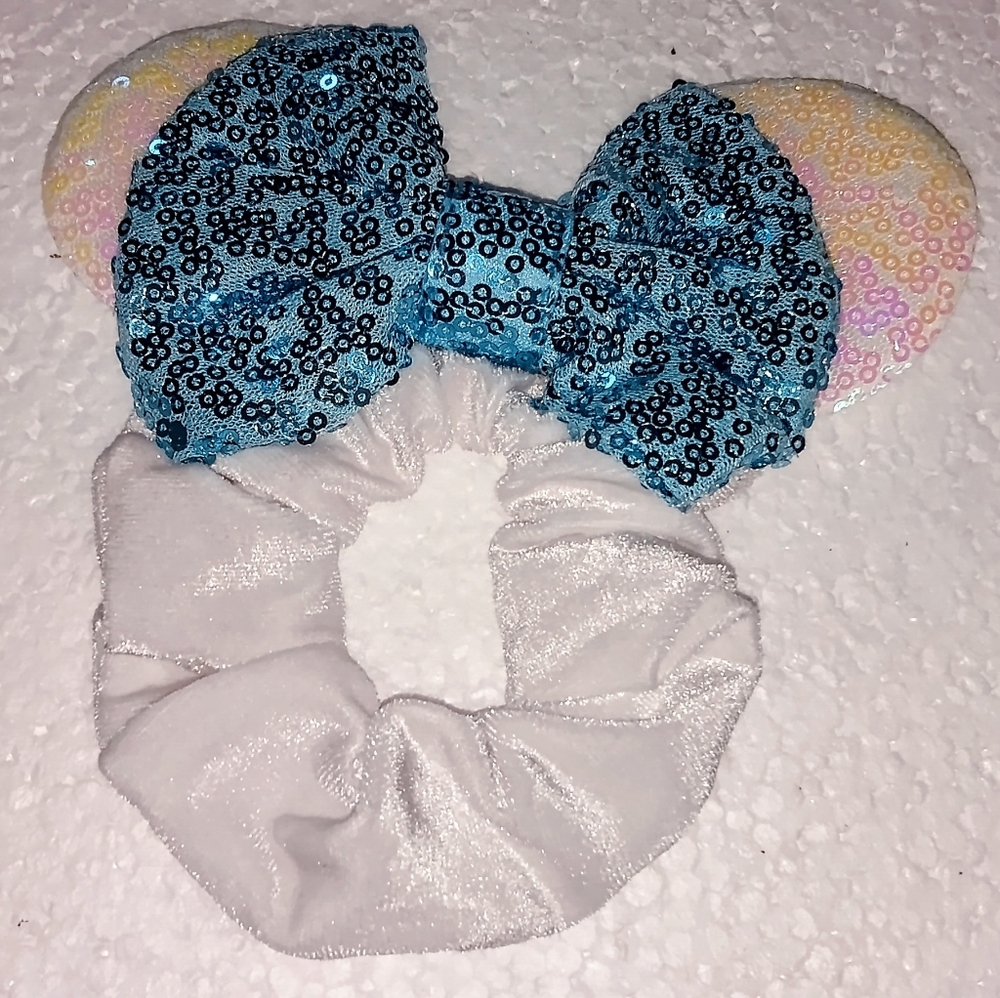 Mouse Ears Soft Plush White Velvet Scrunchie Elastic Hair Band